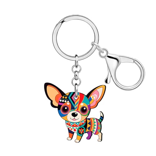 LONYOO Cadeau Chihuahua en acrylique - Style bohème - Porte-clés - Accessoire pour les amoureux des chiens - Cadeaux pour femmes et filles, multicolore, M