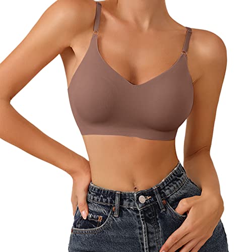 Brasier deportivo para mujer, cómodo, ligeramente forrado, sin costuras, sin costuras, triangular, para entrenamiento, marrón, XL