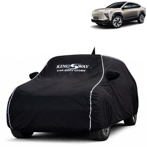 Image of KINGSWAY Super Waterproof Car Cover Only with Mahindra XEV 9E (Year 2025 Onwards - All Model) | Mirror and Antenna Pockets | All Weather Car Body Cover with Silver Piping | Black