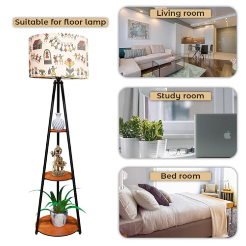 Image of Rellon Floor Lamp with 3 Storage Shelves, Metal FloorLamp for Living Room Standing Home Decoration FloorLamp Shade Reading for,Office,Kitchen,Bedroom (A3)