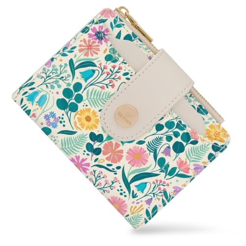 Image of Floral Womens Bifold Wallet,Compact Leather Credit Card Holder | RFID leather small Card wallet for crossbody bag,billfolds for women with 12 card slots 3 ID window, gift for women girls