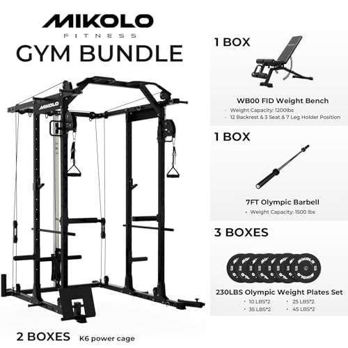 Mikolo Power Cage, Power Rack with Cable Crossover System, 1500LBS Squat Rack with LAT Pull Down System, Workout Cage with Pulley System for Fitness Home Gym - Image 3