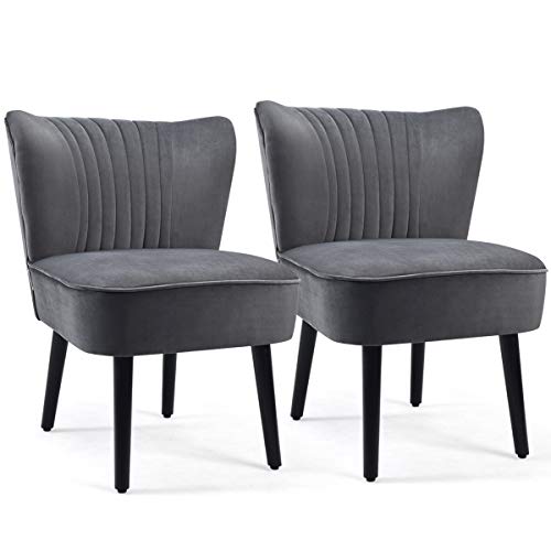 Giantex Velvet Accent Chair Set Of 2, Modern Mid-Century Upholstered Living Room Chairs, Comfy Armless Accent Side Chair, Bedroom Chair With Curved Backrest, Padded Seat, Wingback Chair, Slipper Chair #TOP7