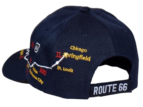 Image of TOP HEADWEAR Route 66 Embroidered Baseball Cap Americana Travel Hat | Mens Womens Historic Highway Inspired Style & Detailed Road Map Embroidery