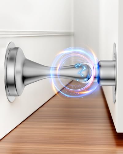 Image of Door Stoppers Magnetic Door Stop - 1 Pack Stainless Steel Powerful Doorstop Catch for Wall Floor - Heavy Duty Hold Door No Drilling Double-Sided Adhesive & Screws Keep Door Open, Silver