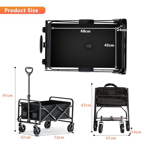 Rowce Bollerwagen Faltbar Strand Handwagen mit Getränkehalter Verstellbarem Griff,Gartenwagen für Alle Gelände Transportwagen,klappbollerwagen 120kg Belastbarkeit,für Draussen Camping Einkaufen – Bild 4