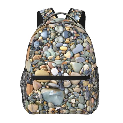 Sac à dos léger en toile OdDdot noir pour ordinateur portable homme femme à motif galets
