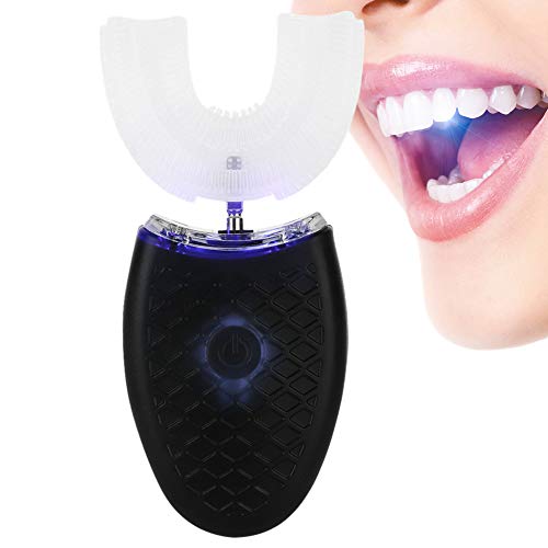 Cepillo de dientes eléctrico en forma de U para adultos, cepillo de vibración blanqueador de limpieza de dientes automático para cuidado bucal, herramienta de limpieza bucal de 360 °(Negro)
