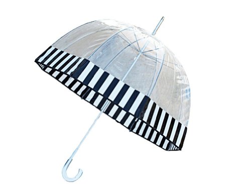 Totes Signature Clear Bubble Umbrella w/ Crook Handle (Black & White)