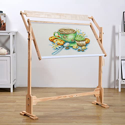 Adjustable Wood Embroidery Stand Frame,Cross Stitch Frame Rack Sewing Craft Tool - Floor Stand 360° Rotated Needlework Stand Holder Lap Table Craft Sewing Tool with Scroll Frame