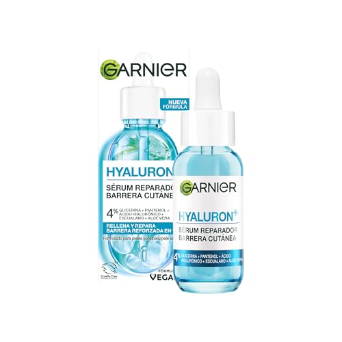 Garnier Hyaluron Sérum Reparador Barrera Cutánea con 4% [Glicerina +Pantenol + Ácido Hialurónico + Escualano + Aloe Vera]. 24H de hidratación. Apto para pieles sensibles 30ML