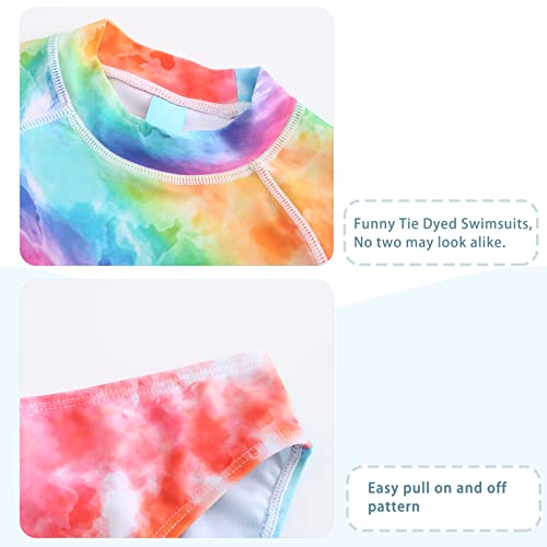 Image of Girls Long Sleeve Rash Guard Set Tie Dye Bathing Suits Two Piece Swimsuits for Kids Swim Shirts 3-16 Years