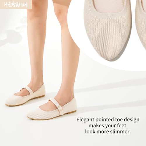Image of Women's Ballet Flat Mary Jane Flats Slip on Laides Dress Flats with Strap | Mary Janes Flats, Breathable knit, Adjustable buckle strap, Pointed toe, Soft & lightweight, Perfect for office & daily wear