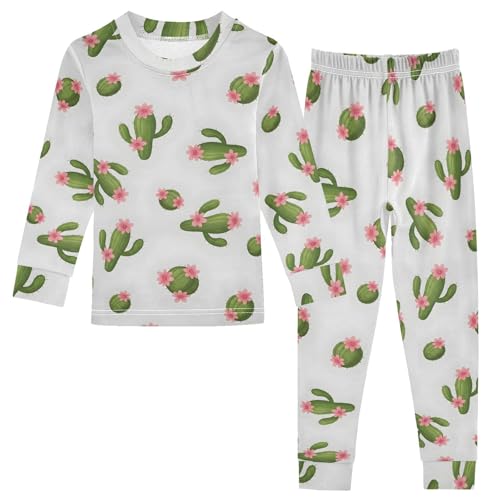Pajama Sets Long Sleeve Cactus Pattern with Flowers Soft Comfy Sleepwear 2 Piece PJS 3-8T