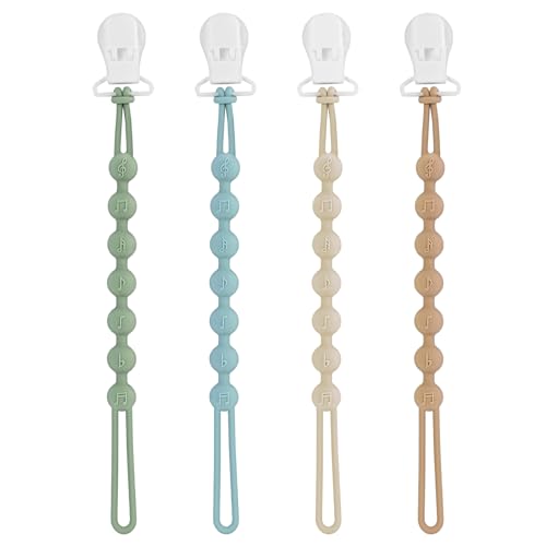 Image of Pacifier Clips for Baby Boys Girl - 100% Food Grade Silicone, One Piece Pacifier Clip Holder, Pack of 4 Paci Clip Soothe Baby Binky Holder for Shower Birthday Gift - A