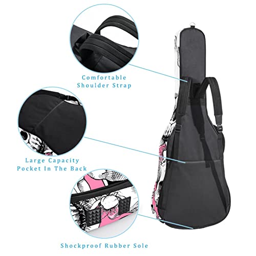 Housse de transport rembourrée pour guitare en tissu Oxford imperméable avec bandoulière réglable Motif crâne et fleurs - Les Beatles, Paul McCartney, John Lennon, RIngo Starr, George Harrison Housse de transport rembourrée pour guitare en tissu Oxford imperméable avec bandoulière réglable Motif crâne et fleurs – Image 4