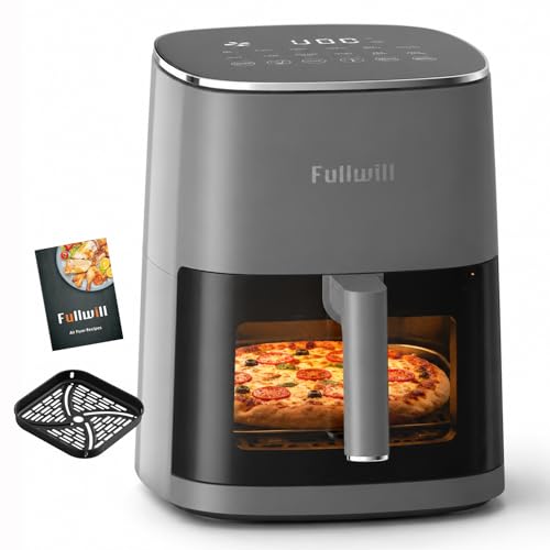 Image of Fullwill 6QT Air Fryer, view window, 12-in-1: air fry, roast, bake, dehydrate. Nonstick, DW-safe basket. Max 400F, 1700W. Darkgray. For parties.