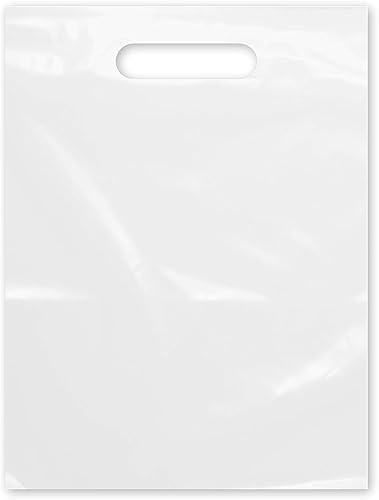Bolsa de plástico con asa troquelada de 9 x 12 pulgadas bolsas de plástico blanco para mercancía paquete de 100 unidades para venta al por menor