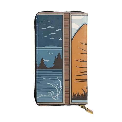 Lodge Bear Deer Fish Prints Leather Long Clutch Wallet for Fashionable Girls and Women - Durable, Stylish, and Functional, Black, One Size