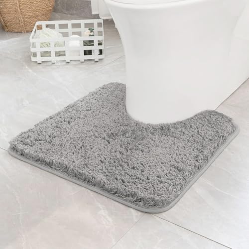 CERCTLA Tapis de Toilette Absorbant, Super Épais et Super Absorbant, Tapis Contour WC Antidérapant Lavable en Forme de U, en Microfibre Douce pour Salle Bain Toilette,...