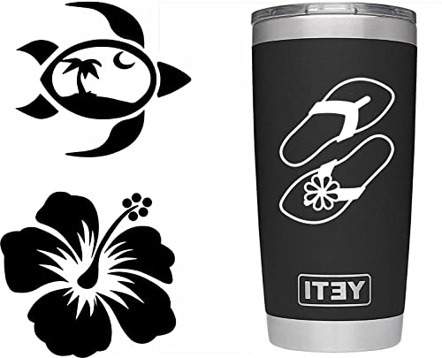 14 Pack Black - Beach Bumper Sticker Vinyl - Ocean Car Decal Sea Turtle Sticker Tropical Palm Beach Flip Flops Decal Sticker Wave Decal Vinyl Car Sticker | Cars Trucks Vans Walls Laptop (Black) #TOP4