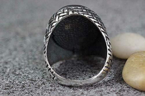 925 SterlingSilver Certified 9 Ct Agate Stone Valentines DayMen Ring US6.5