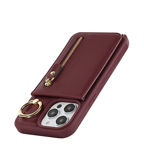 Deyhu Iphone 13 Pro Case With Card Holder For Women, Iphone 13 Pro Phone Case Wallet With Strap Credit Card Slots Crossbody With Kickstand Zipper Shockproof Case For Iphone13Pro - Red Wine #TOP7