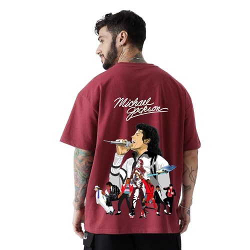 Image of Michael Jackson Oversized Red Tshirt for Men and Women MJ Drop Shoulder Unisex Baggy Loose Fit T-Shirts