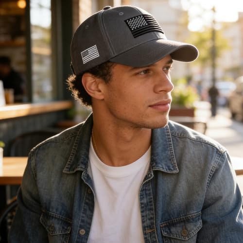 Image of IZUS Women USA-Flag Baseball-Cap American Patriotic Baseball Hats Men's Distressed-Cotton Dad-Hat for Adult Teens
