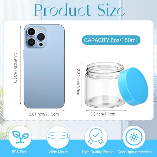 Image of Patelai 4 Pcs Plastic Jars Wide Mouth with Lids,6 Ounce,Blue | Travel Size for Creams Oils, Clear Round Storage Cosmetics Containers, Leak Proof Screw on Lids for Makeup Beauty DIY