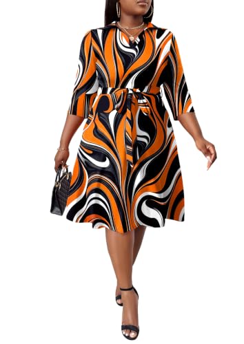 Image of FANDEE Plus Size Midi Dress for Women - Printing Summer Dresses for Wedding Guest Cocktail Party 3 /4 Sleeve V Neck(L-5XL)