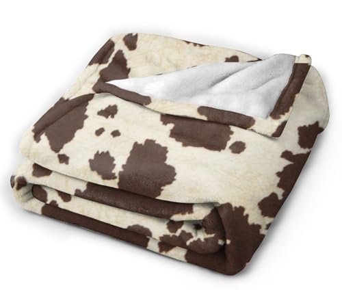 HGOD DESIGNS Brown & White Cowhide Fur Print Pattern Fleece Throw Blanket Ultra Soft Cozy Blooming Decorative Flannel Blanket All Season for Home Couch Bed Chair Travel 100x130cm - Image 4
