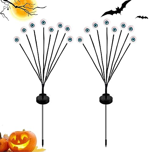 Youding Decoración de luz de Halloween para exteriores, luz solar para jardín, luces de globo ocular, luces de luciérnaga oscilantes, 8/10 LED, decoraciones solares de Halloween impermeables