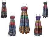 Pranipat Handicrafts Indian Ethnic 70's Retro Women Hippie Sundress Beach Vinatge Multi Silk Sari Clothing Recycled Gypsy Maxi Dress