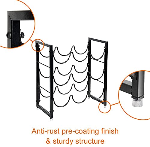 Popku 9-Bottles Wine Rack - 3 Tier Stackable Wine Holder For Bottles - Classic Style Wine Shelf For Pantry, Perfect For Bar, Wine Cellar, Basement, Cabinet, Pantry, Etc - Metal (Black) #TOP2