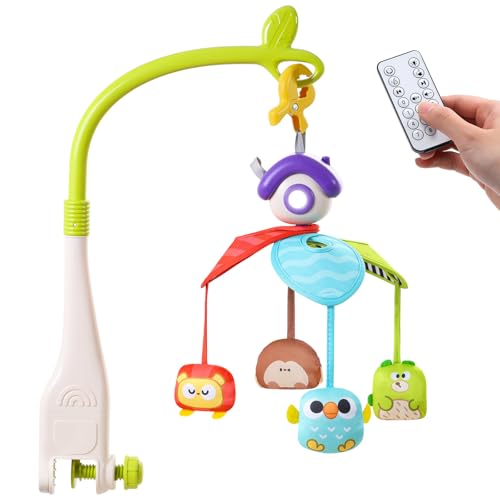 CUTE STONE Baby Crib Mobile with Music and Lights, Nursery Crib Mobile with Remote Control, Detachable Hanging Mobile for 3+ Months Newborn Babies, Fits Cribs and Strollers