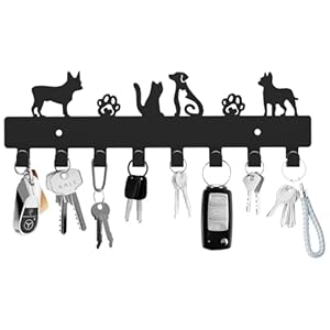 GTK Key Hooks with 8 Hooks Wall Mounted, Key Holder for Wall Decor, Dog Key Holder for Entryway, Self Adhesive Cat Key Rack for Living Room