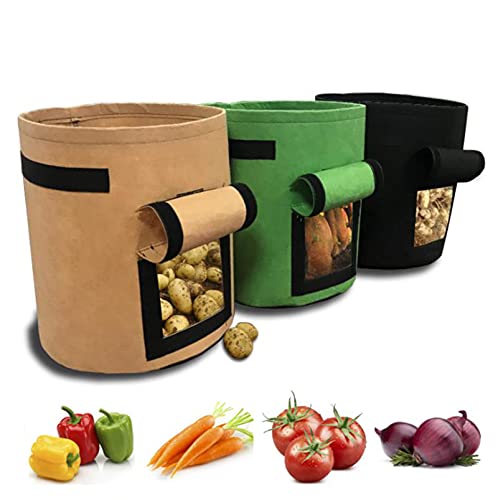 YDZB Paquet de 3 Sacs Culture Plantes Pommes Terre Pots de jardinière Non tissés avec fenêtre et poignées visualisées pour Pommes de Terre Tomates Carotte Fruits Fleur et légumes (10 gallons)