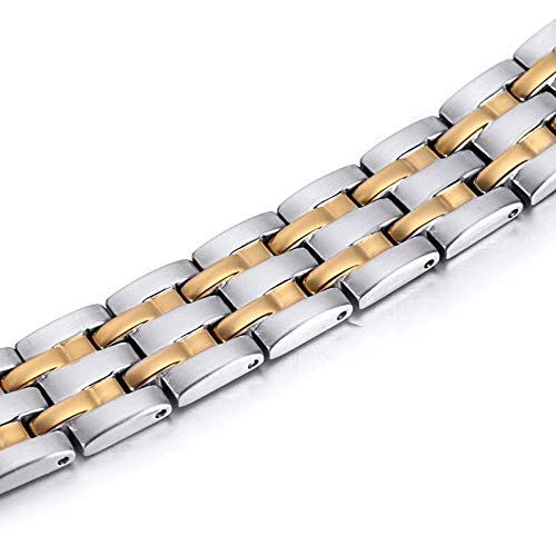Pulseira Masculina bracelete de Aço Inoxidável 316L com filetes Banhado a Ouro 18K