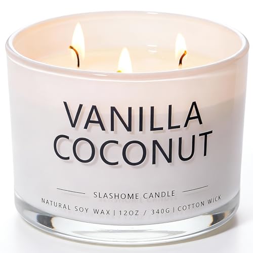 Vanilla Coconut Scented Candle, Luxury Large 3 Wick Soy Candle