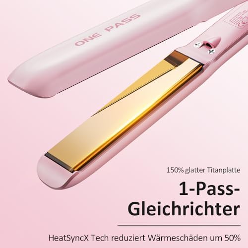 Bild 1 - Faszin 2 in 1 Glätteisen Locken und Glätten, 20s Schnellaufheizung, Titanplatten Ionen Haarglätter für einen glatten Stil, 3D-Schwebepanel verhindert Haarziehen, mit LCD-Display, 130°C-230°C - Rosa
