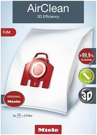 Miele Air Clean 3D Efficiency Dust Bag, Type FJM, 4 Bags and 2 Filters - F/J/M - White