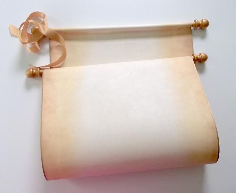 Aged Blank Scroll with Gold Details – Rustic Vintage Style Paper Scroll for Crafts, Notes, Invitations, or Art Projects, (11x19 paper, 1 scroll)