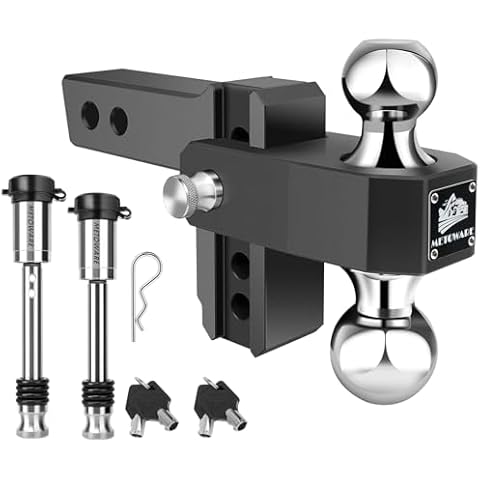 METOWARE Adjustable Trailer Hitch - Aluminum Tow Hitch Fits 2-Inch Receiver - Heavy Duty Drop Hitch with 4-Inch Drop/Rise for Truck (12,500 LBS GTW), Double Anti-Theft Stainless Steel Pin Locks(Black) Cover