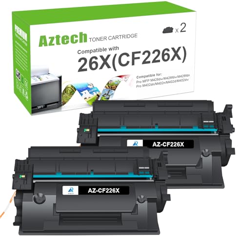Aztech 26X CF226X Toner Cartridge 2 Pack High Yield Compatible Replacement for HP 26X CF226X 26A CF226A Pro M402dn M402n M402dw Pro MFP M426fdw M426fdn M426dw CF226XC Printer Ink (Black 2-Pack)