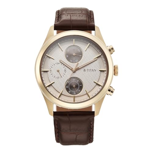 Image of Titan Classique Neo Splash Analog with Cream Dial Brown Leather Strap Watch for Men - 1805WL03
