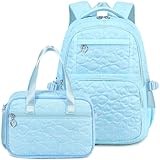 Joyfulife Bow Prints Backpack for Girls Backpack with Lunch Box Kids Bookbags Preschool Kindergarten Primary Elementary School Bags Teens Travel Back Pack (Blue)