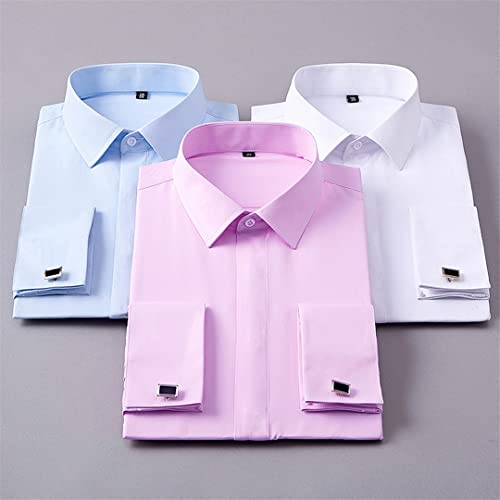 Men's Classic Dress Shirt French Cuffs Solid Business Formal Regular Office Work White Shirts3