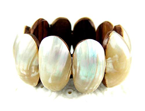 Swimmi Natural Mother Of Pearl Shell Stretch Cuff Bracelet 6 To 8 Inches Stretchable Handmade Jewelry Ba019 #TOP18