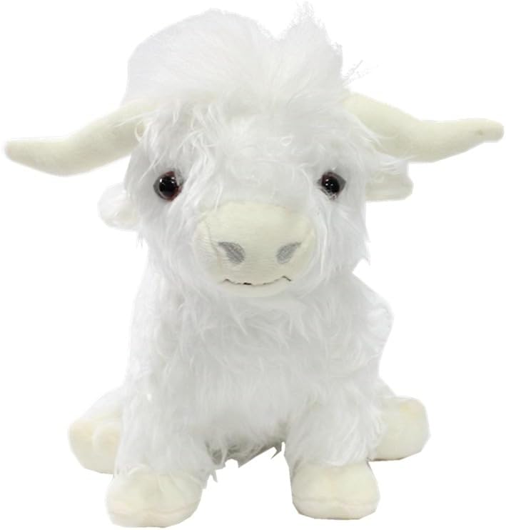 Animal de peluche de vaca blanca de las tierras altas de 10 pulgadas, muñeca de peluche realista de ganado de granja, juguete de regalo